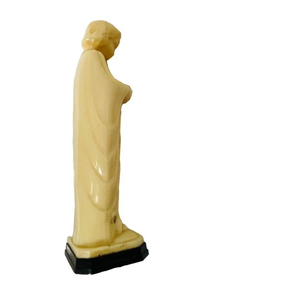 CMIP vory-Colored Statue Of Jesus Holding Orb On Black Base 5 1/2" Religious - Picture 4 of 8